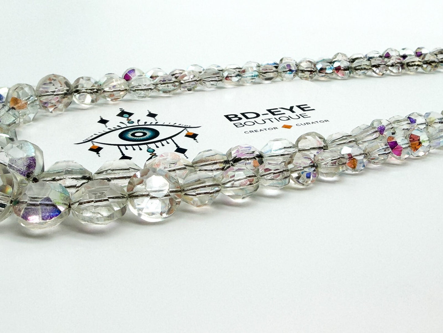 Vintage Aurora Borealis Crystal Glass Double Strand Necklace Rhinestone Clasp