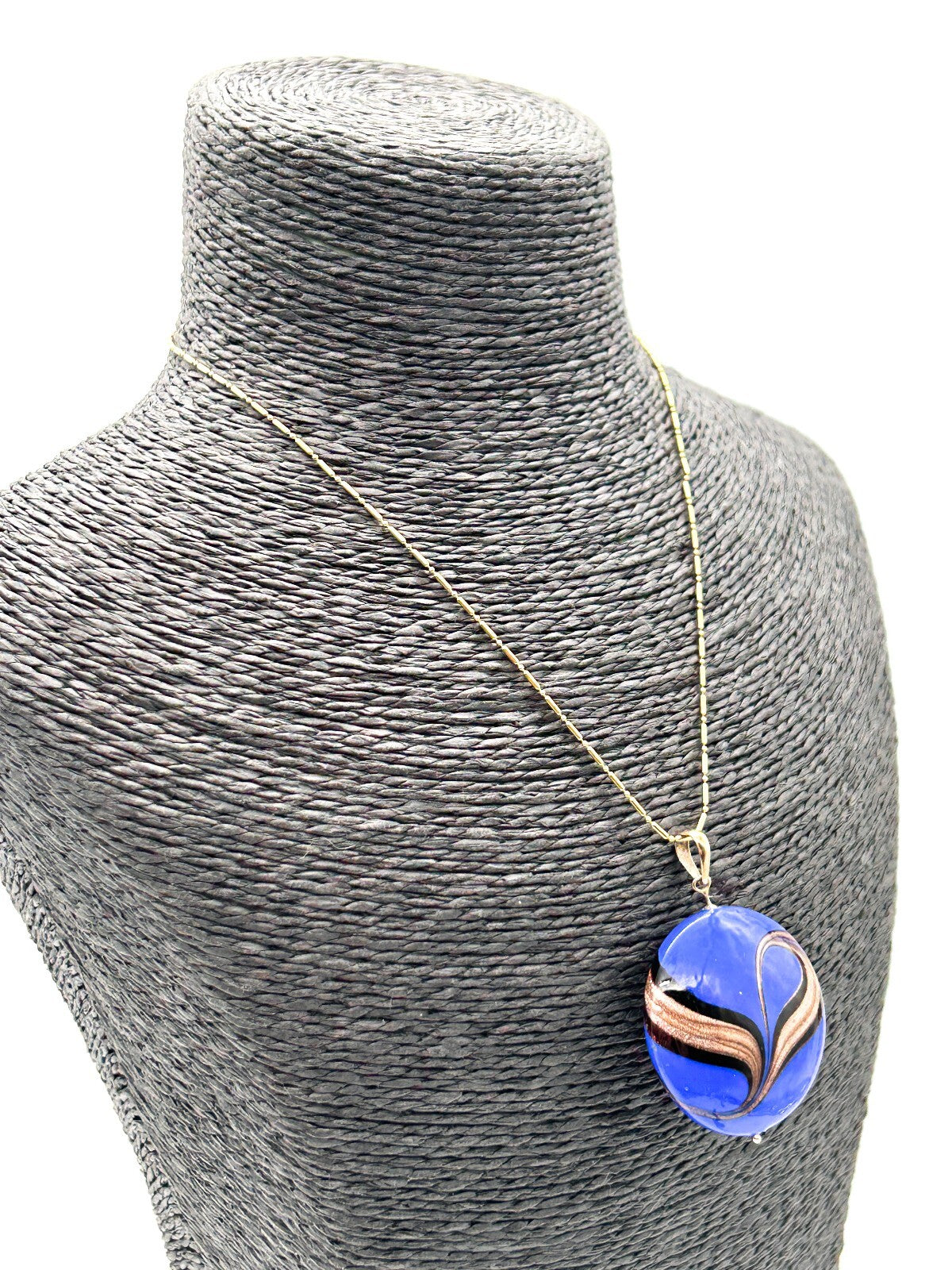Vintage Murano Style Blue Glass Pendant Necklace Orelia Gold Tone 5cm