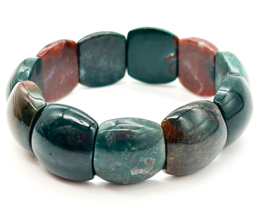 Chunky Bloodstone Jasper Stretch Bracelet Green Red Gemstone Elastic Bracelet