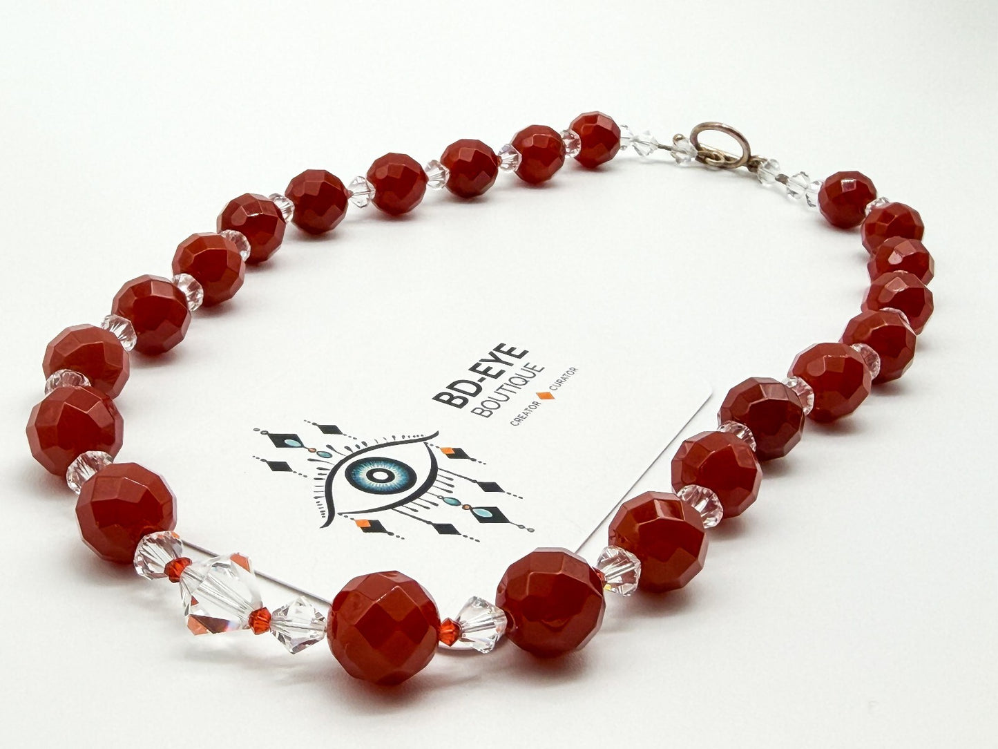 Carnelian Necklace & Earrings Set Faceted Gemstone Crystal Toggle Clasp
