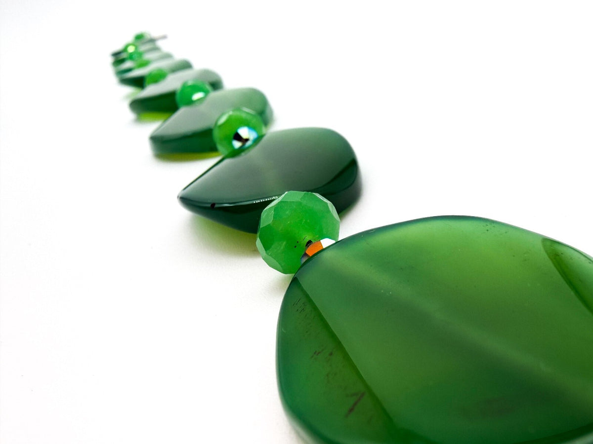 Chunky Green Agate Statement Necklace Faceted Glass Aurora Borealis Beads