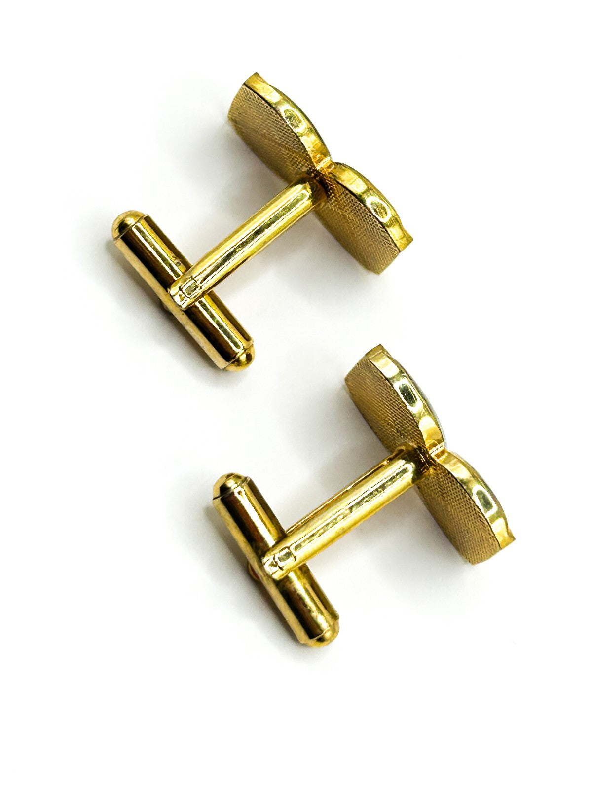 Vintage Two Tone Gold Silver Cufflinks Ridged Geometric Abstract Bullet Back