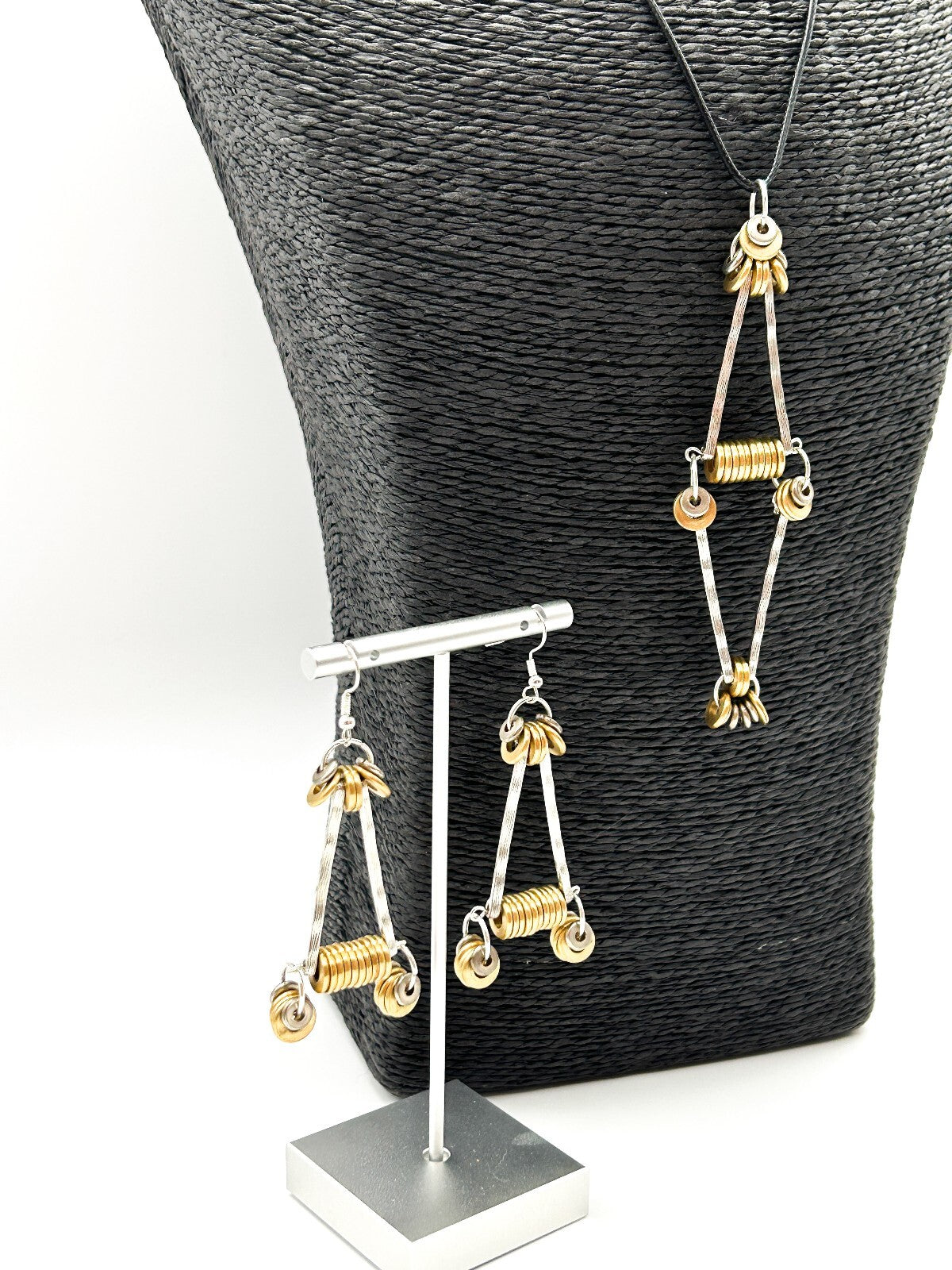 Industrial Mixed Metal Necklace Earrings Set One Of A Kind BD-Eye Original