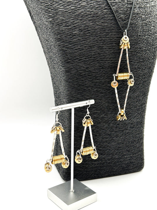 Industrial Mixed Metal Necklace Earrings Set One Of A Kind BD-Eye Original