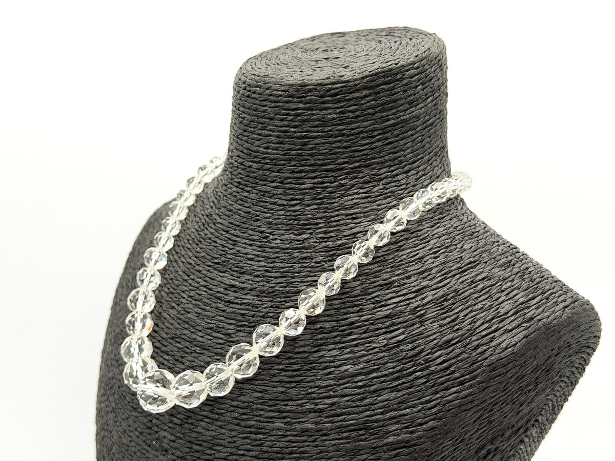 Vintage Clear Faceted Glass Bead Necklace Graduated Crystal Look Screw Clasp