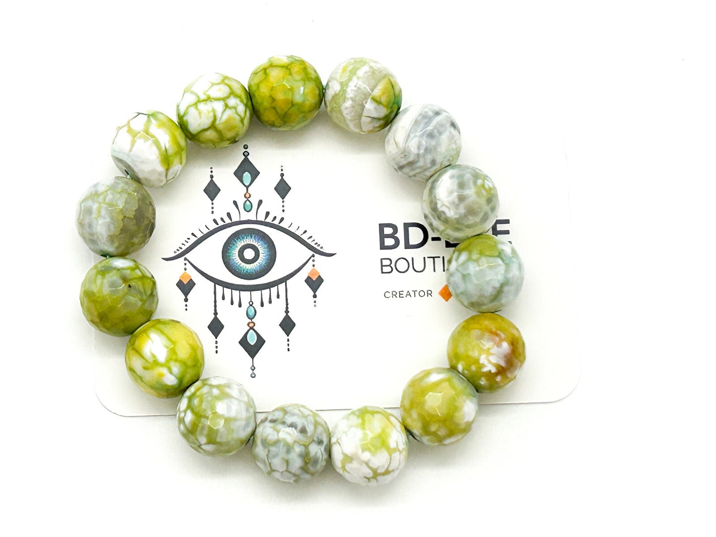 Lime Green White Crackle Agate Stretch Bracelet Faceted Gemstone Bead Summer