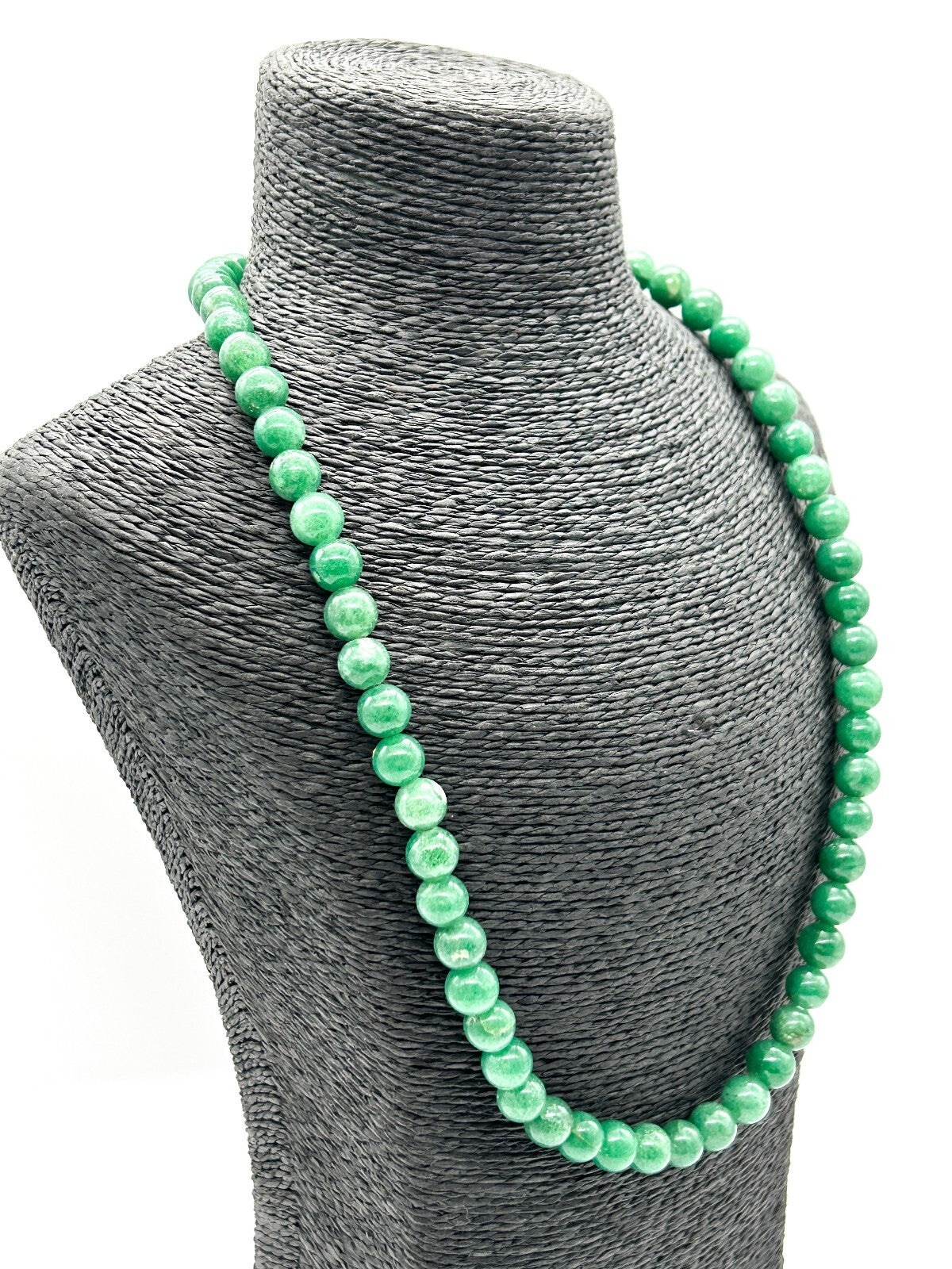 Natural Green Aventurine Necklace Round Gemstone Beads Vintage 25”