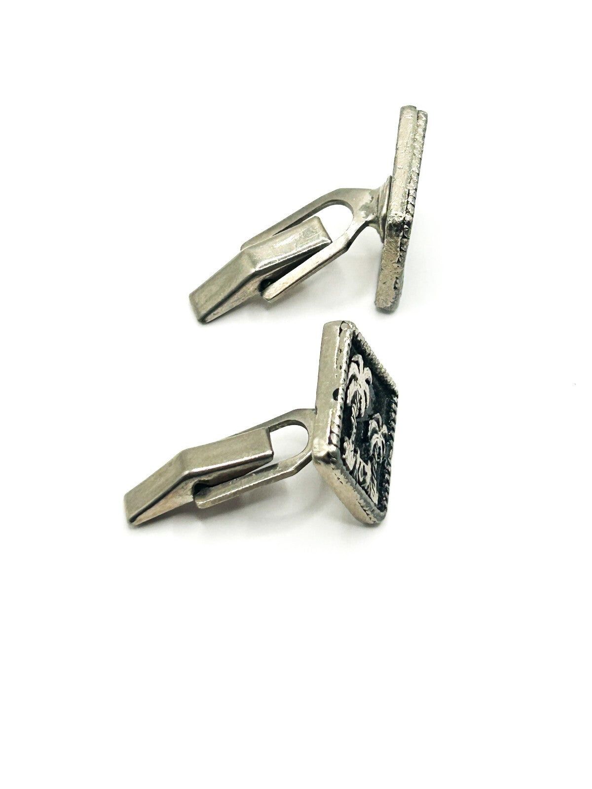 Vintage Egyptian Revival Palm Tree Enamel Cufflinks Silver Plated Figural Scene