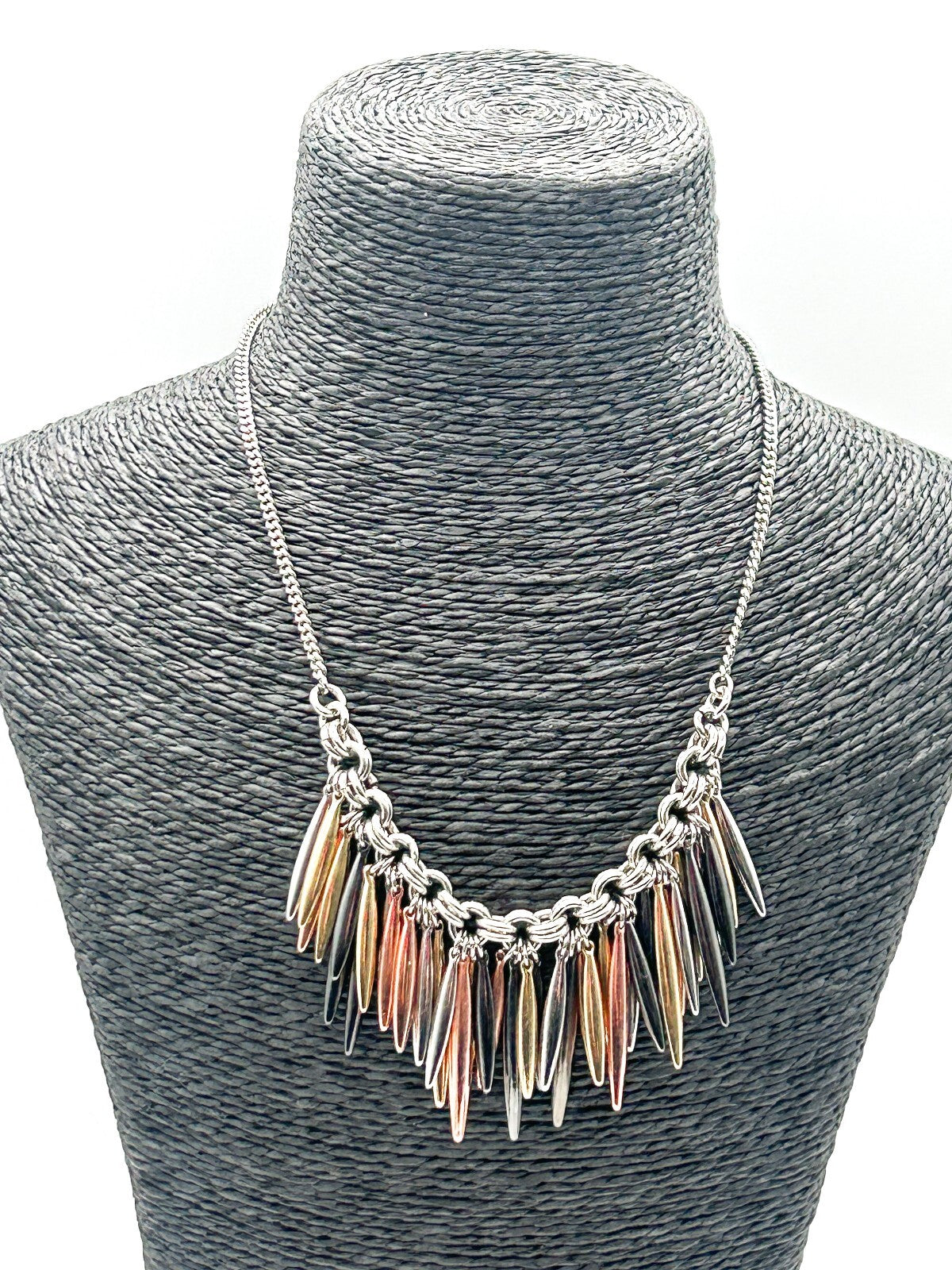 M&S Mixed Metal Spike Statement Necklace Gold Silver Rose Gold Gunmetal Bib