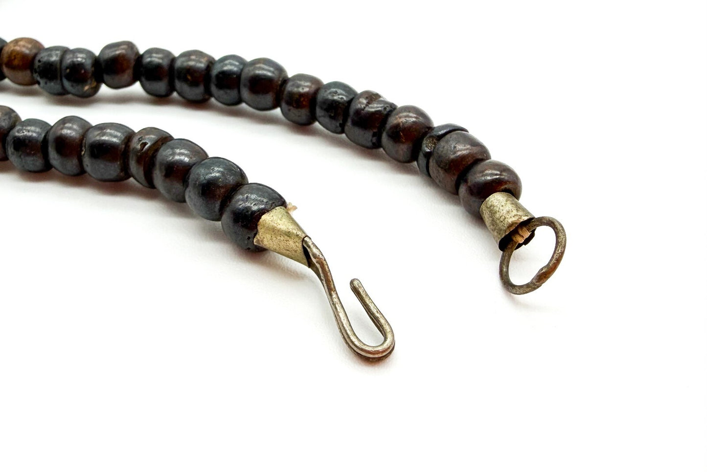 Vintage Boho Carved Organic Material Tribal Necklace Wood Bead Flower Pendant