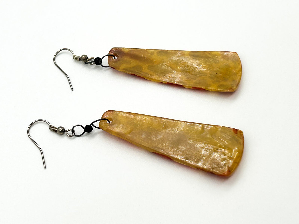 Vintage Hand Painted Organic Material Giraffe Print Drop Earrings Safari Boho