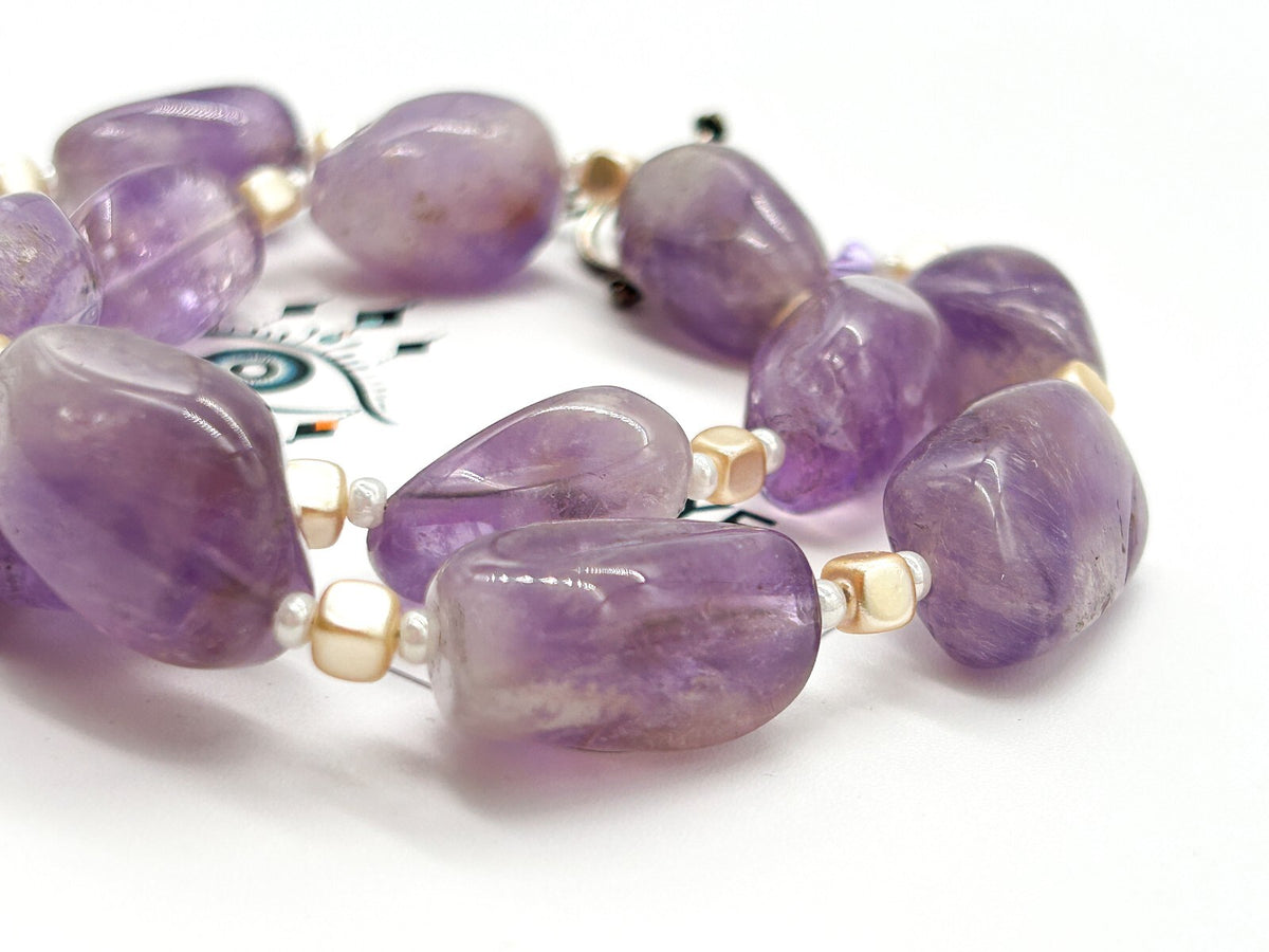 Amethyst Gemstone Nugget Necklace Artisan Purple Crystal Toggle 20”