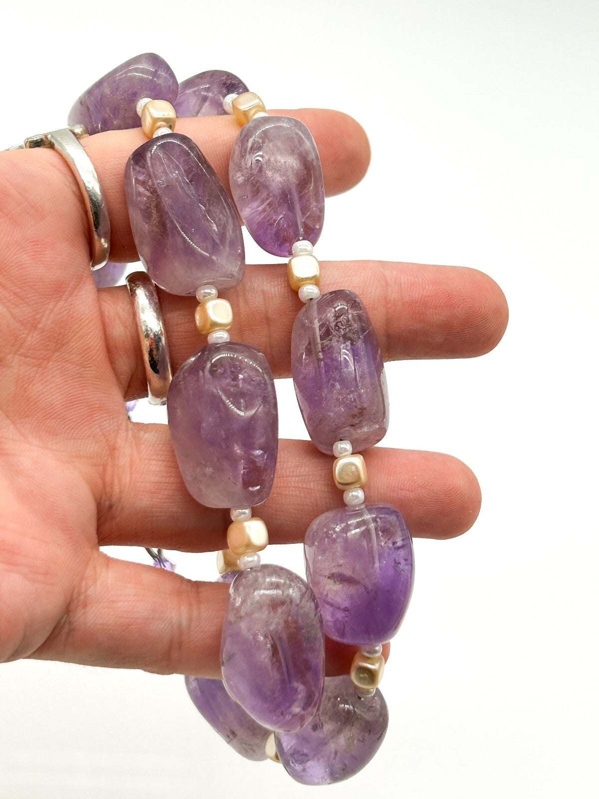 Amethyst Gemstone Nugget Necklace Artisan Purple Crystal Toggle 20”