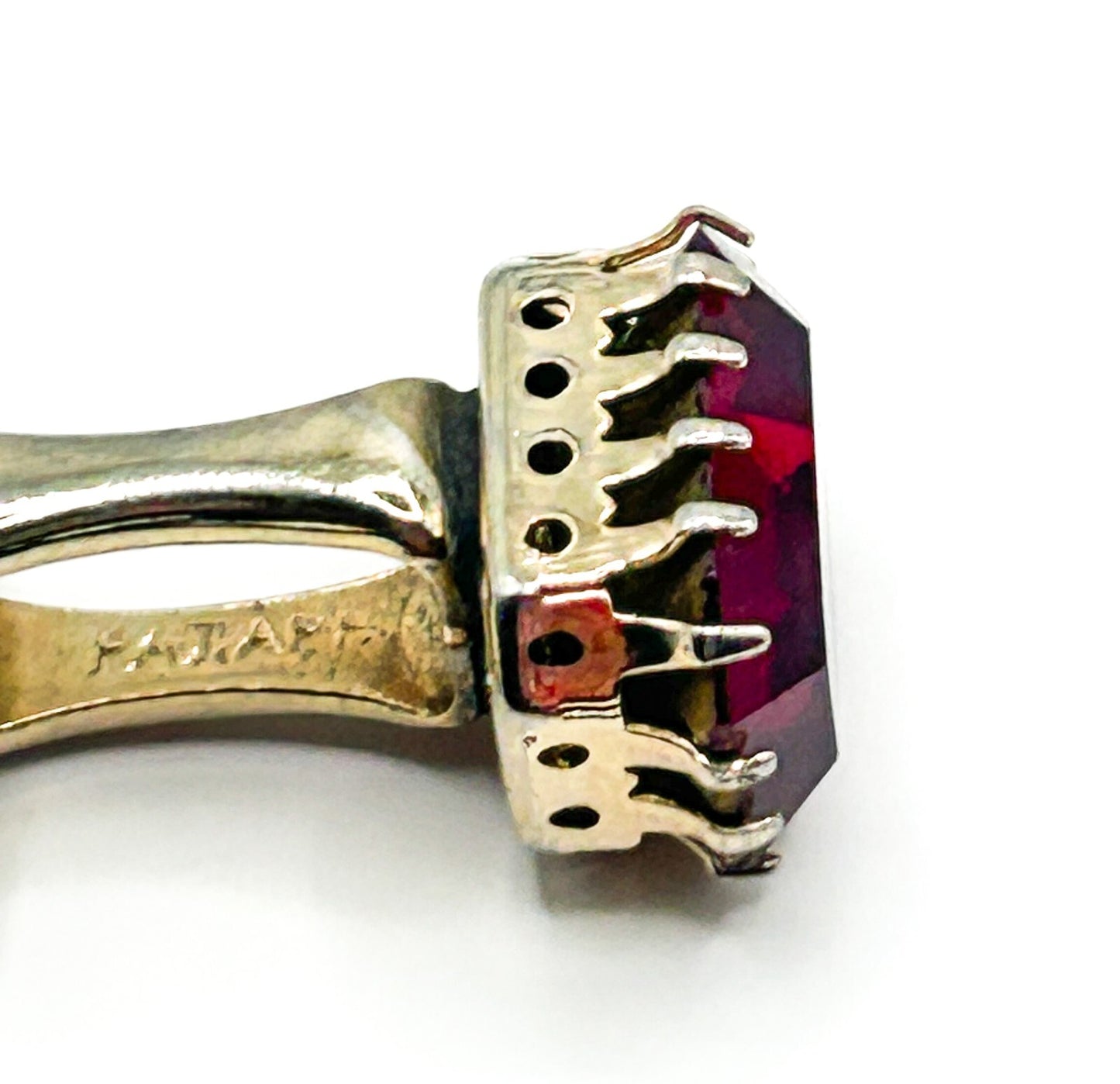 Vintage Ruby Red Faceted Glass Gold Tone Cufflinks PAT APP Prong Set 1950s 60s