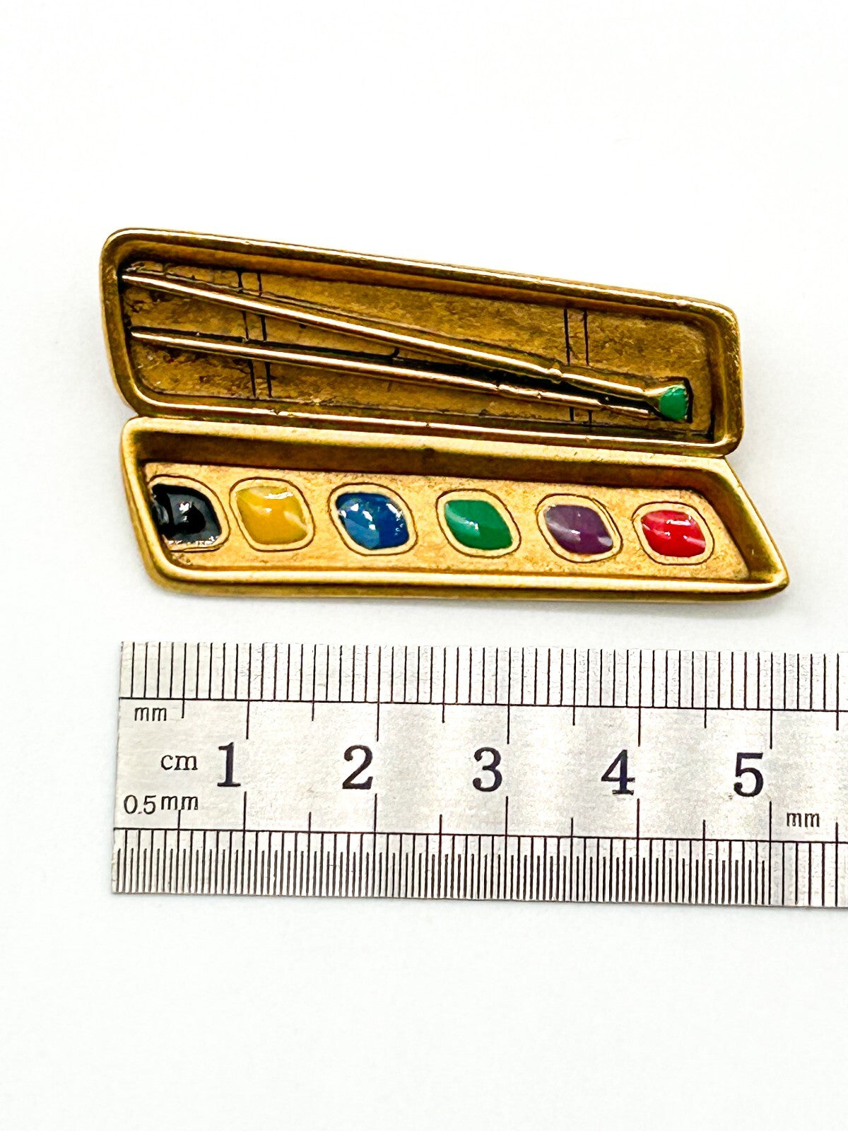 Vintage Danecraft Artist Paint Box Brooch Gold Tone Enamel Paint Palette Pin