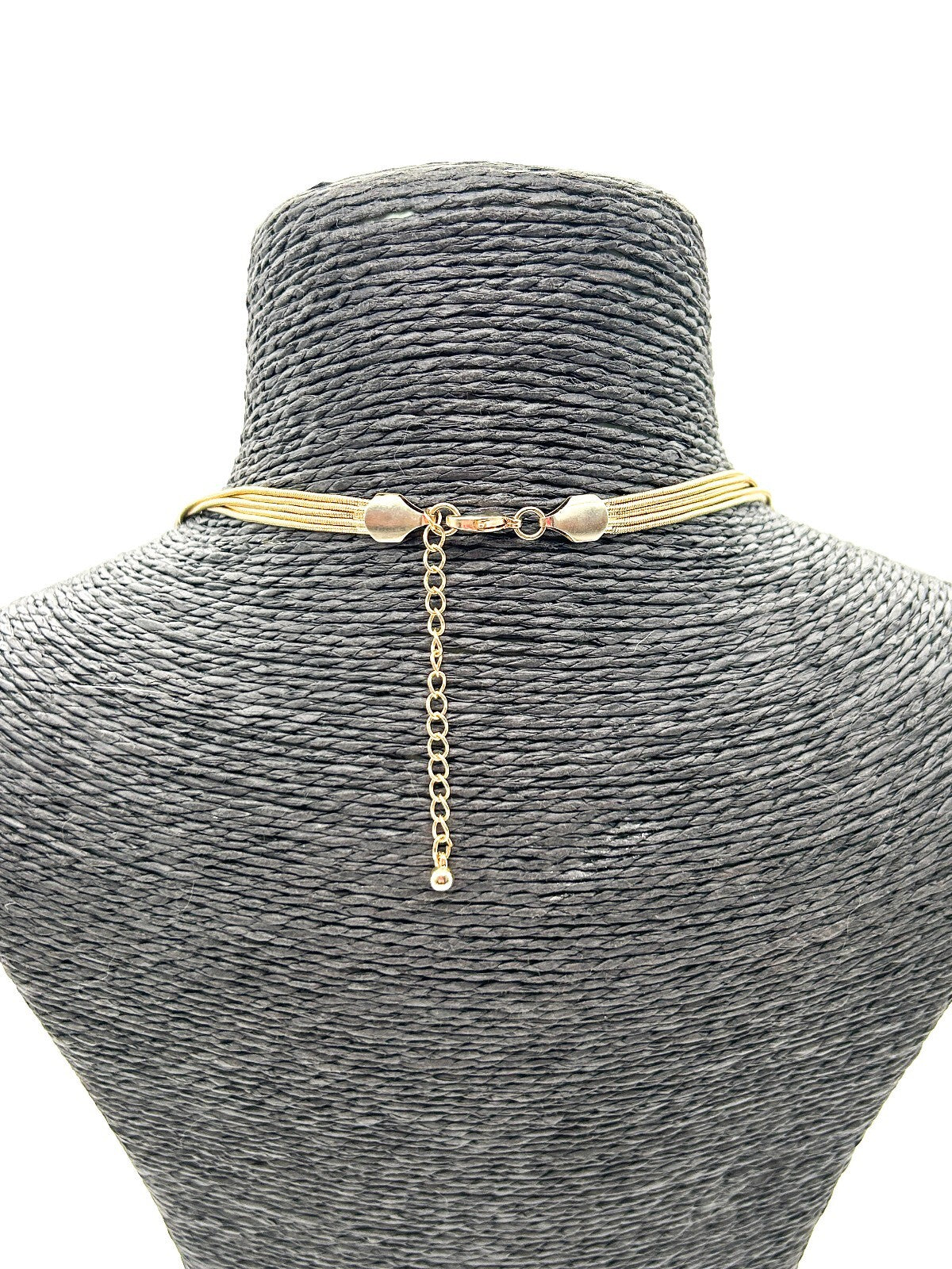 Vintage Gold Tone Multi Strand Snake Chain Necklace Faux Pearl Long Layered