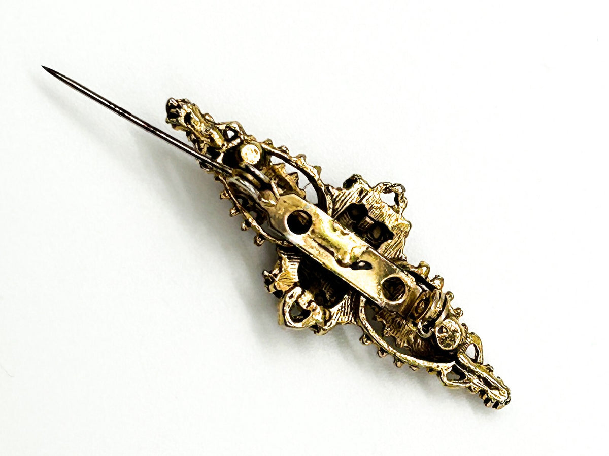 Susan Caplan Gold Tone Clear Rhinestone Ornate Brooch Vintage Style Pin