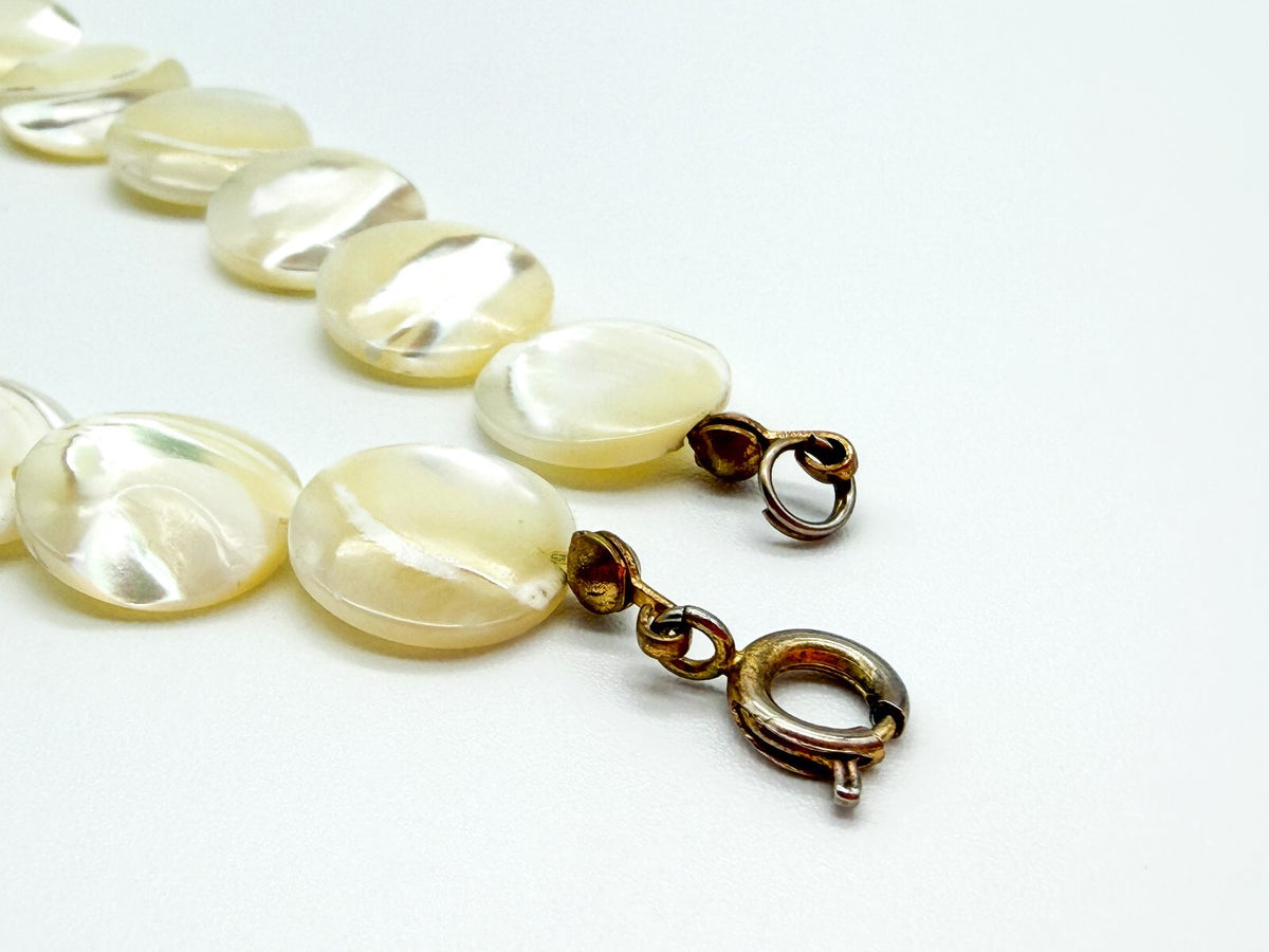 Vintage Mother of Pearl Disc Necklace Genuine Shell Choker 15.5”