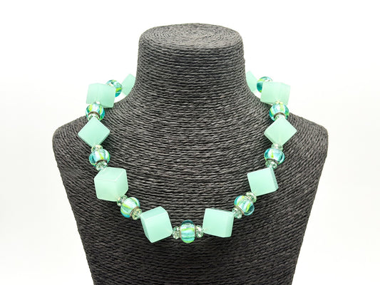 Chunky Mint Green Glass Statement Necklace Lampwork Glass Toggle Clasp