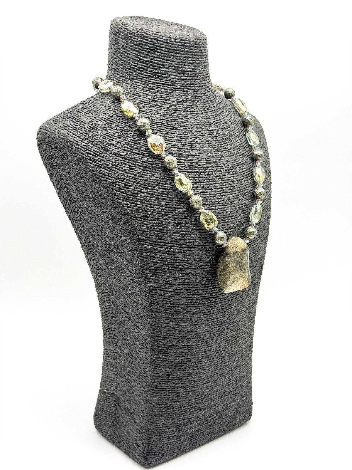 Natural Pyrite Statement Necklace Faceted Smoky AB Crystal Gemstone Pendant