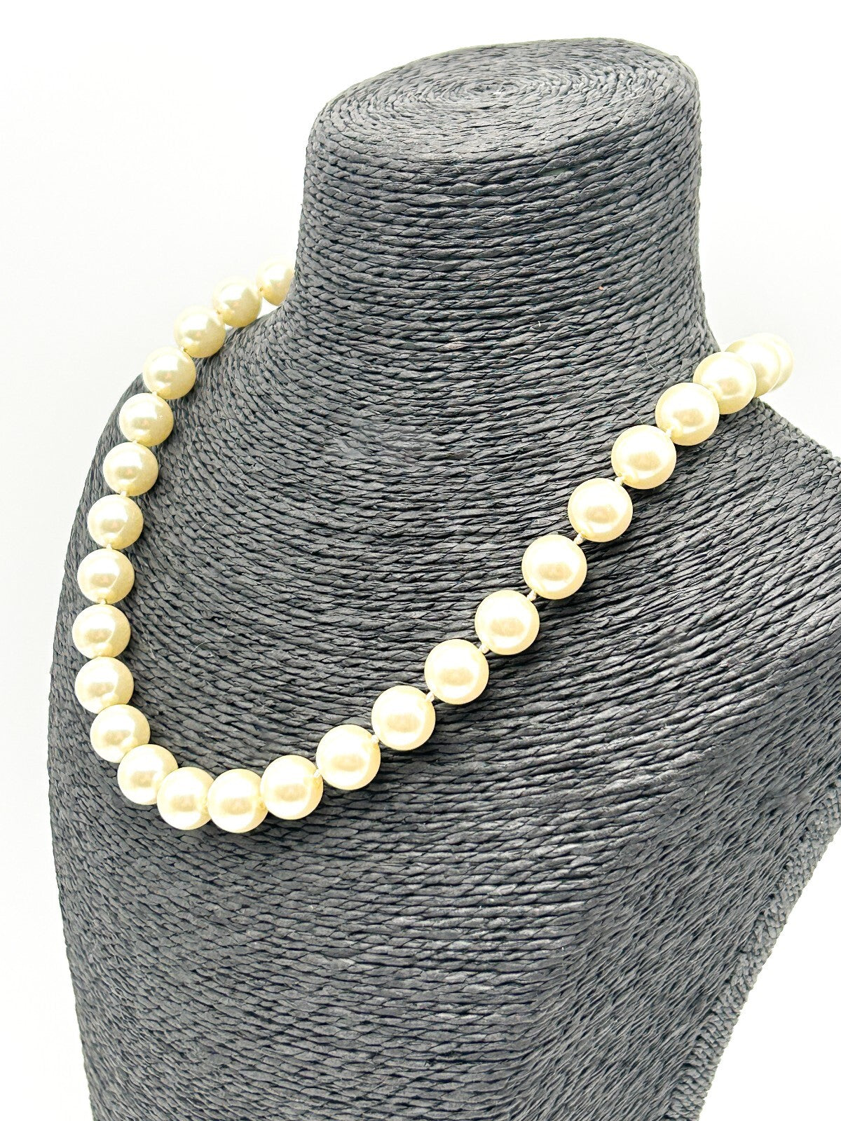Vintage Cabouchon Faux Pearl Necklace Glass Pearls Hand Knotted Gold Tone Clasp