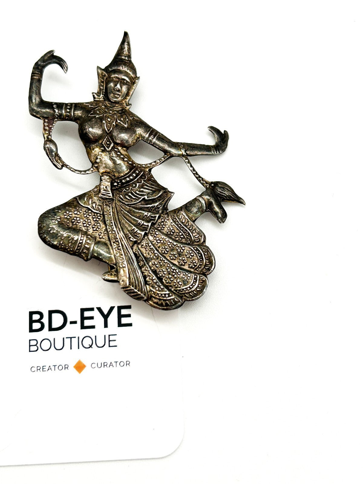 Vintage Siam Sterling Silver Thai Dancing Goddess Brooch Art Deco 1930s Signed