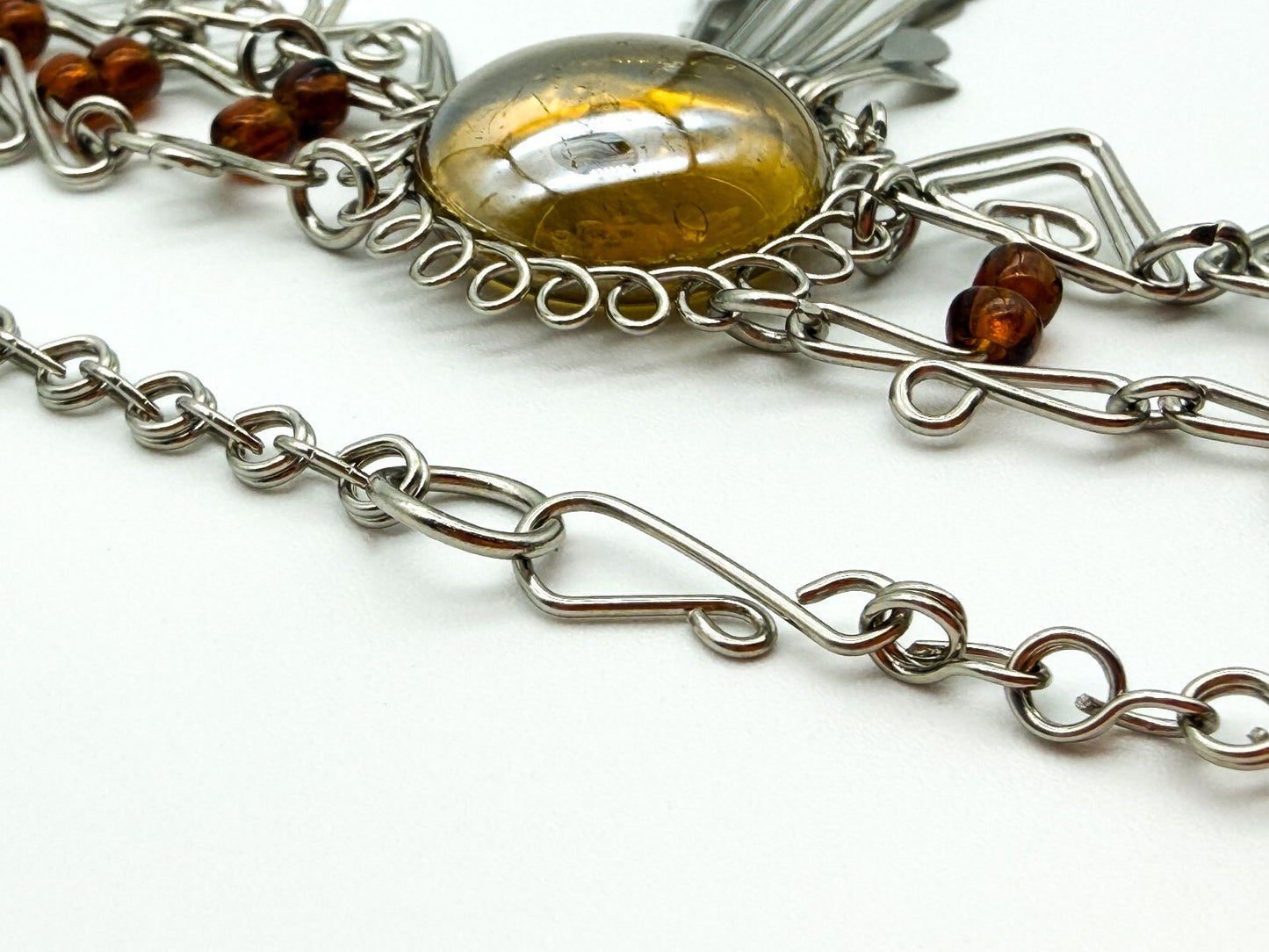 Peruvian Alpaca Necklace Earrings Set Yellow Glass Statement Boho Artisan