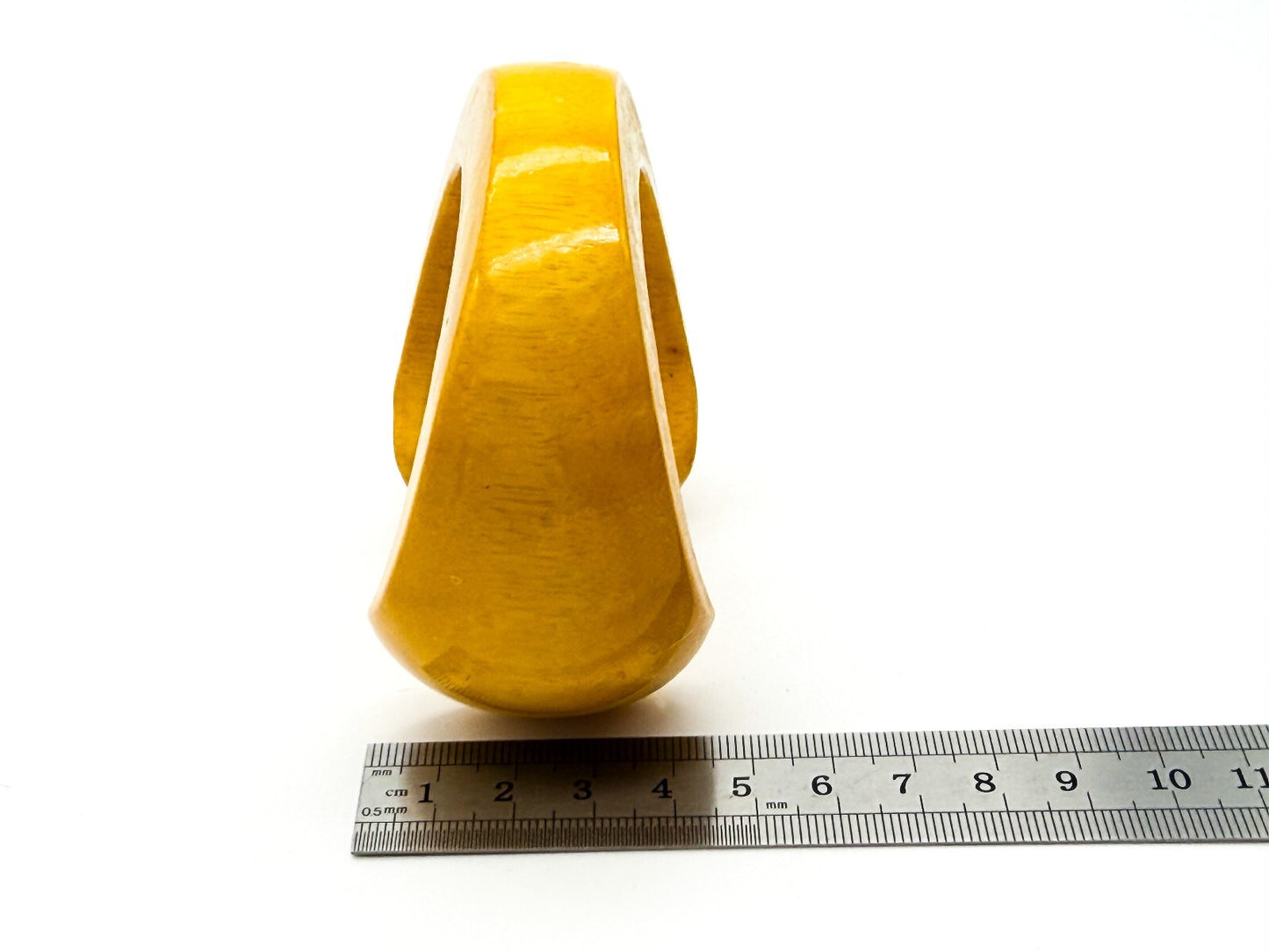 Vintage Mustard Yellow Wooden Cuff Bangle Wide Gloss Wood Statement Bracelet