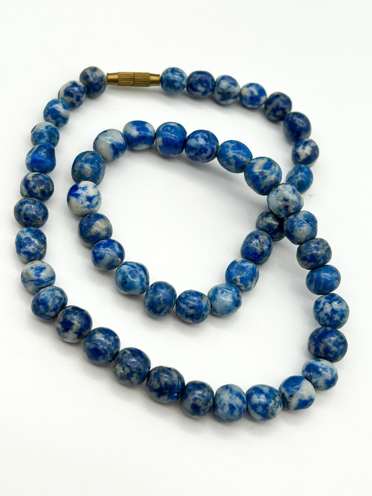 Vintage Sodalite Bead Necklace Natural Blue Gemstone 21” Barrel Clasp