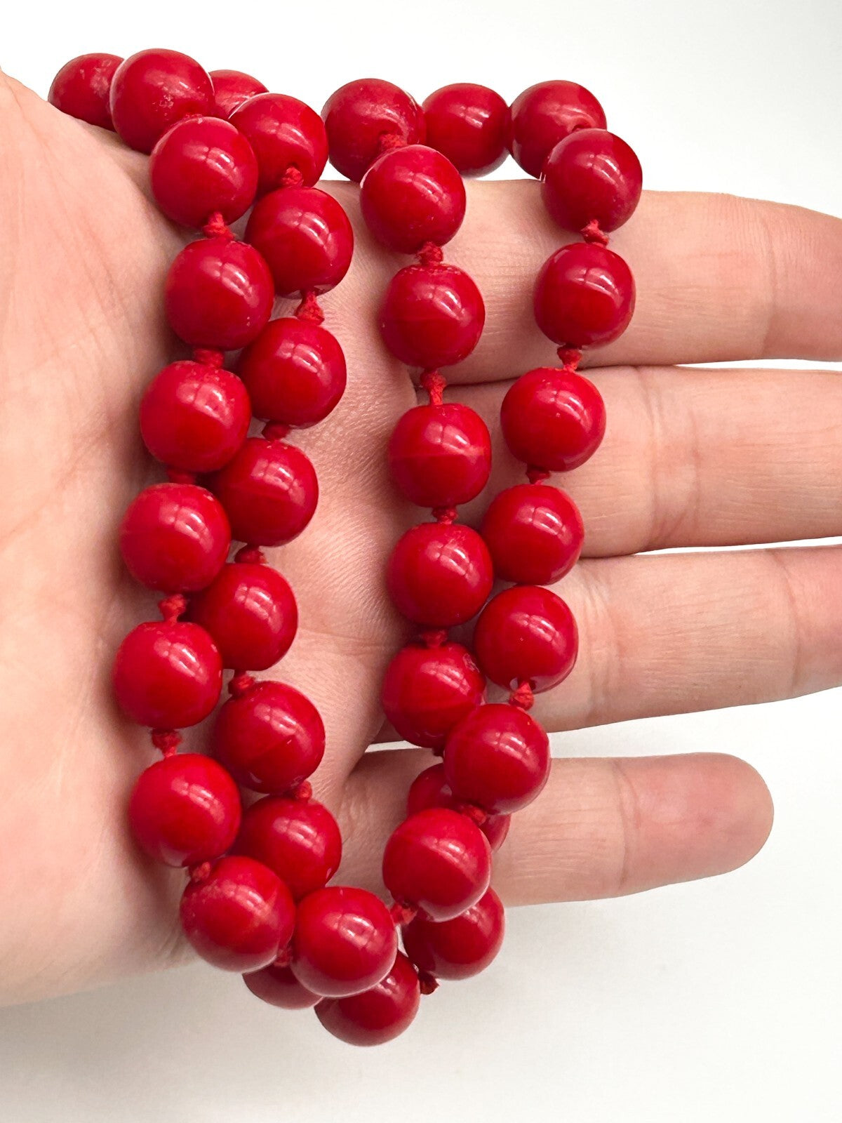 Vintage Hand Knotted Red Glass Beaded Necklace Jewellery Repair Project 18.5"