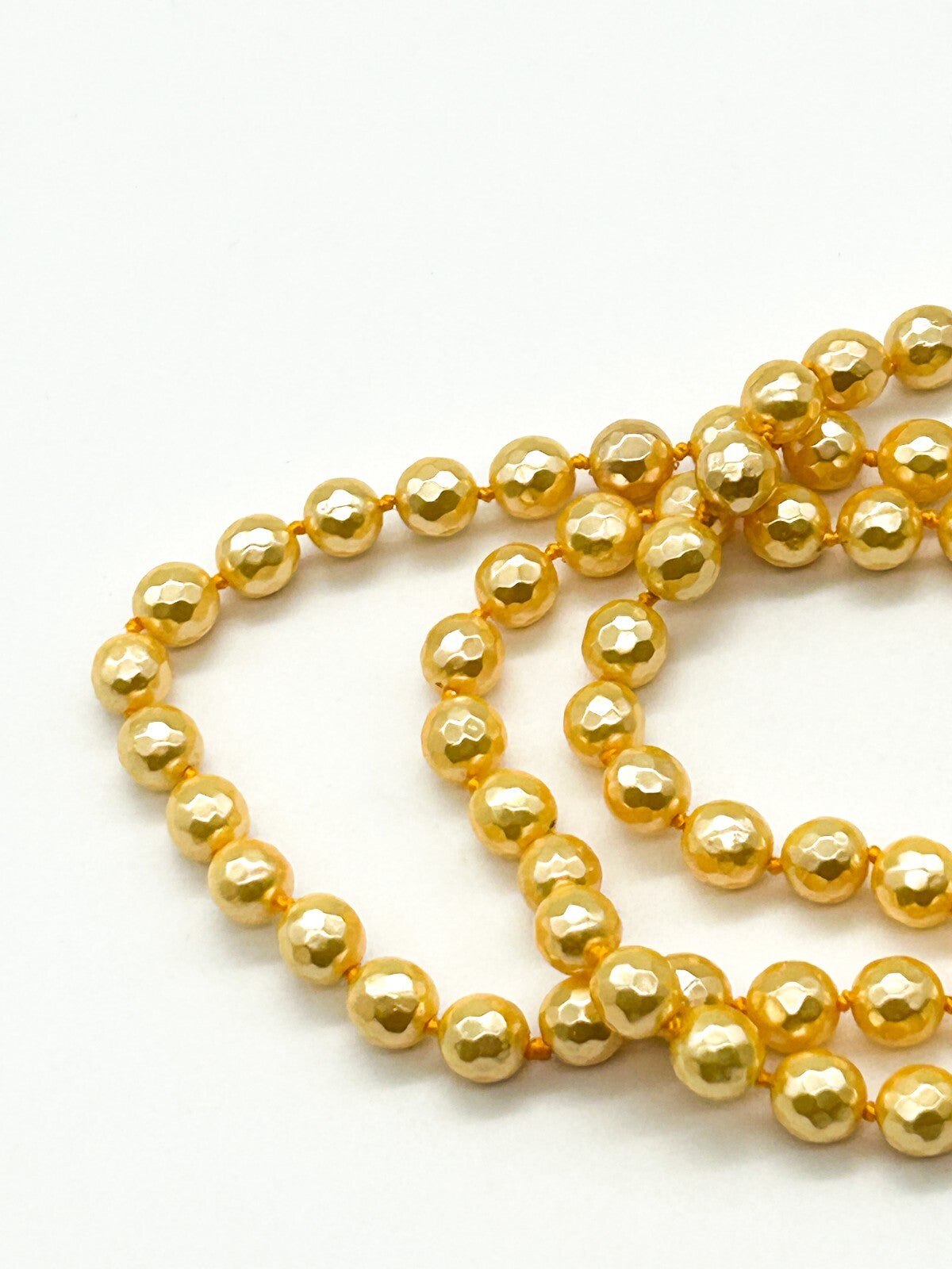Vintage Yellow Glass Pearl Lustre Beaded Necklace Hand Knotted Long 29”