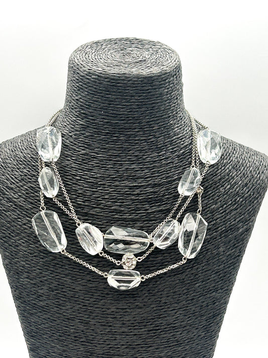 M&S Marks & Spencer Layered Glass Bead Necklace Clear Crystal Statement Necklace