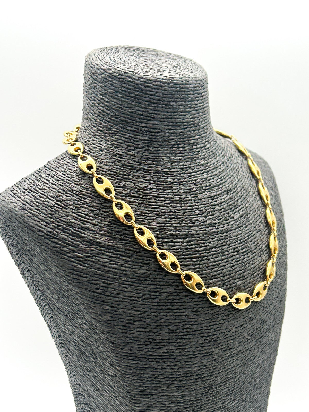 Vintage Gold Tone Puffed Anchor Mariner Link Chain Necklace 18.5” Retro