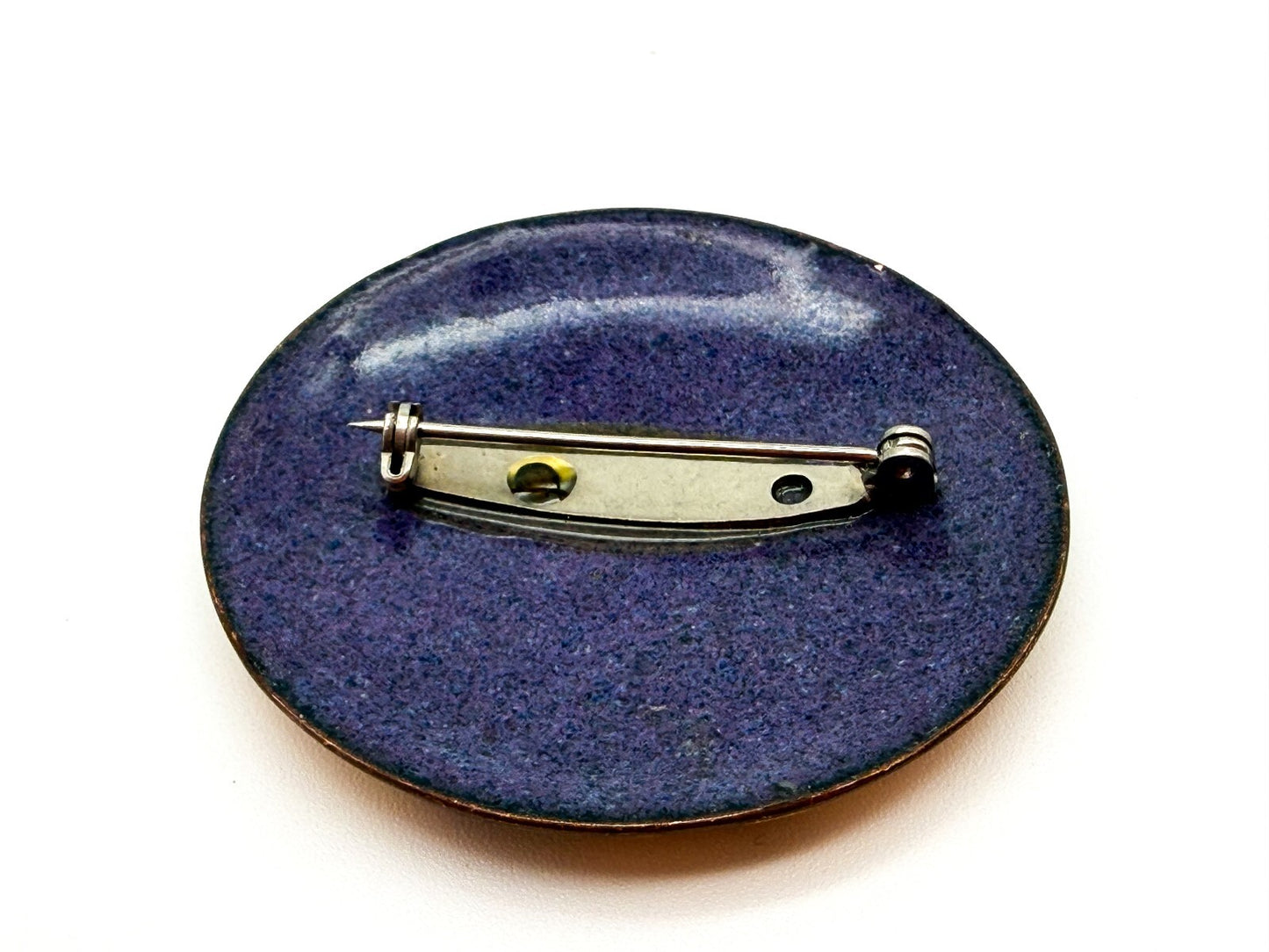 Vintage Enamel Ceramic Brooch Abstract Floral Swirl Round Statement Pin