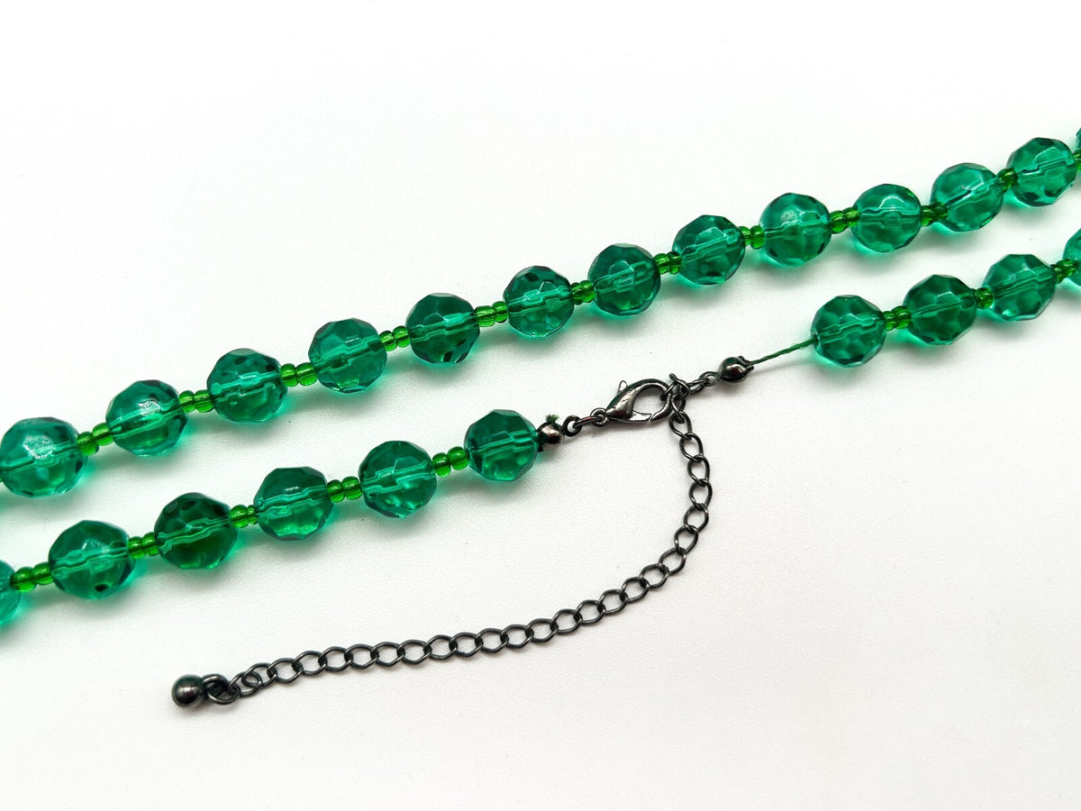 Long Emerald Green Faceted Glass Bead Necklace 39.5” Layering Statement Extender