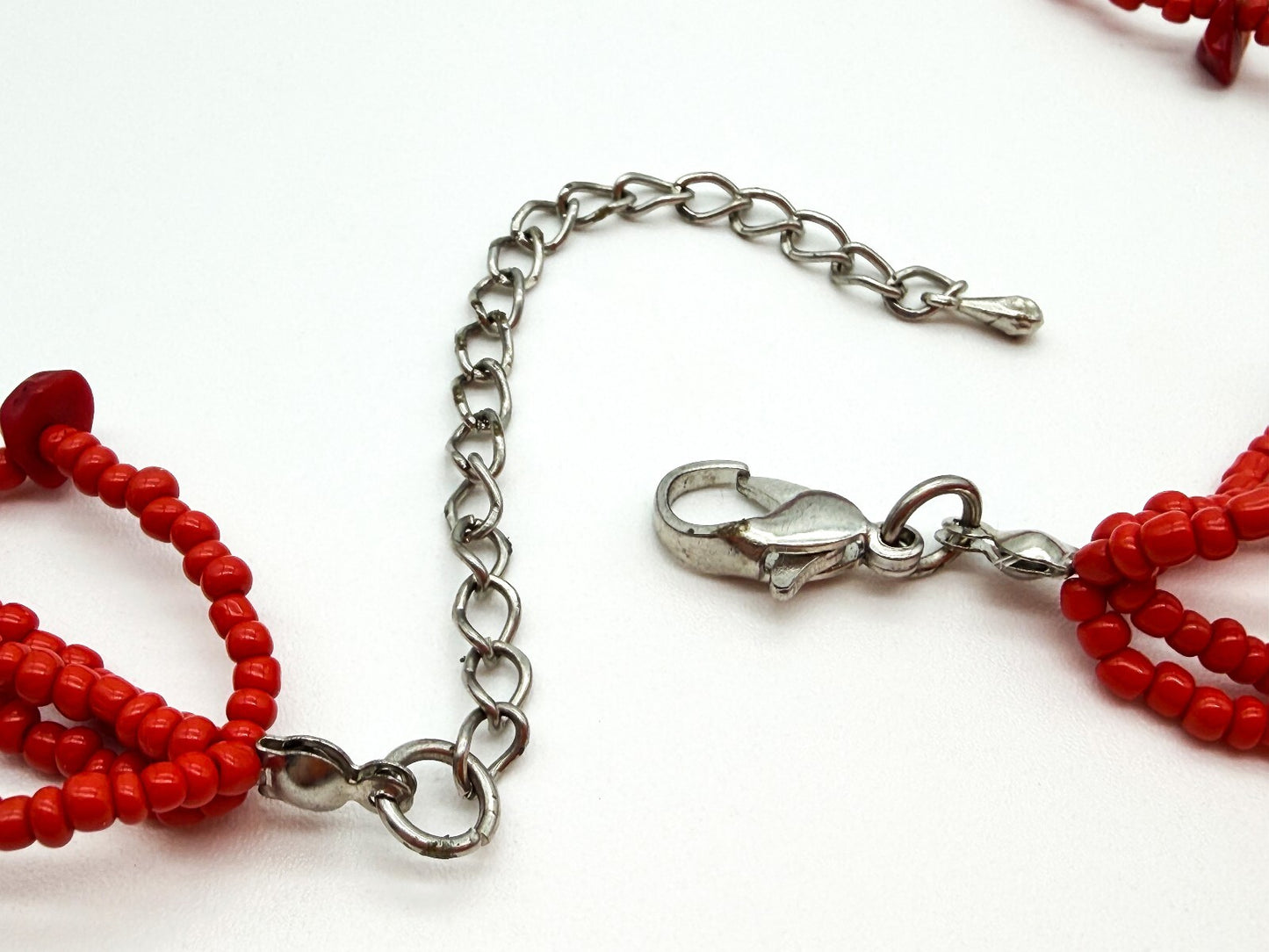 Red Coral Mother of Pearl Floral Necklace Multi Strand Boho Statement Flower