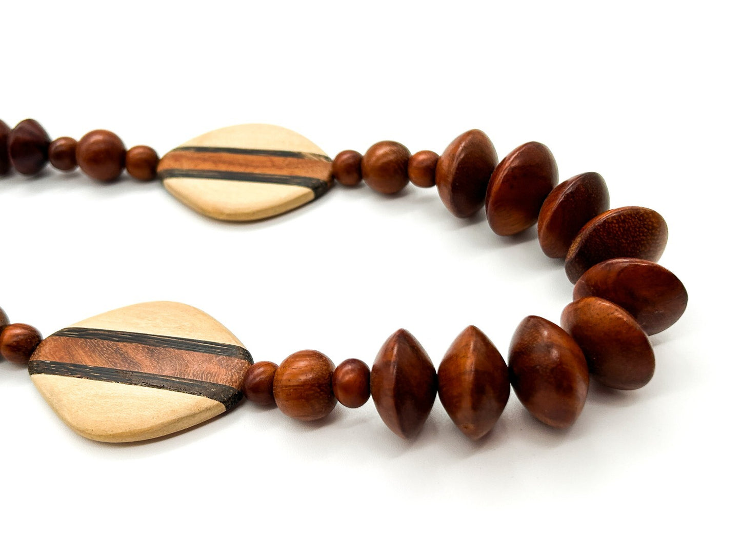 Vintage Chunky Wooden Bead Necklace Striped Geometric Boho 90s Retro Statement