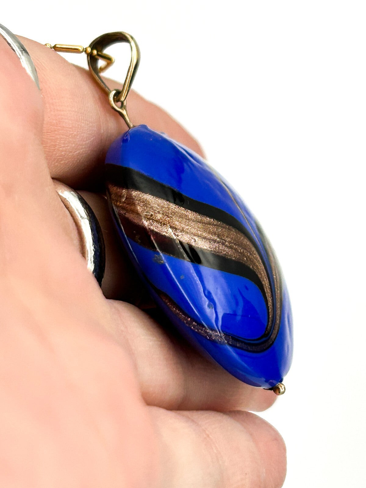 Vintage Murano Style Blue Glass Pendant Necklace Orelia Gold Tone 5cm