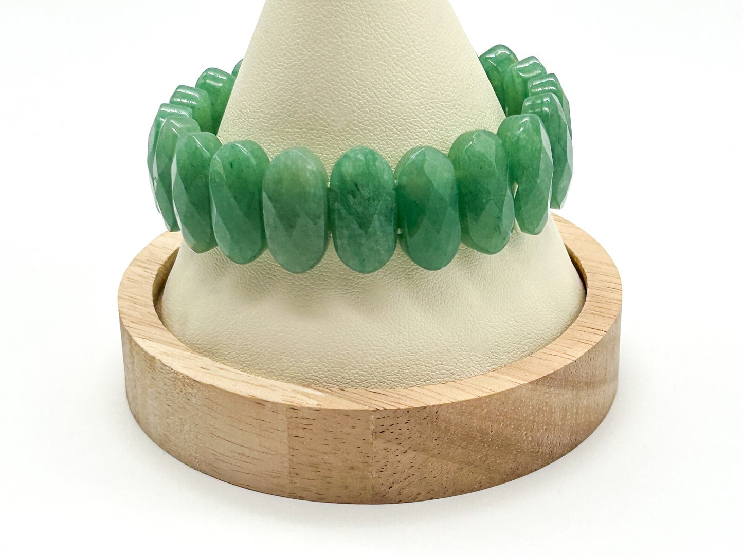 Green Aventurine Gemstone Stretch Bracelet Faceted Oval Beads Natural Stone