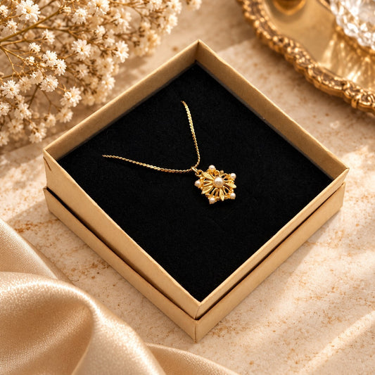 Vintage Gold Tone Faux Pearl Flower Pendant Necklace Floral Dainty Chain Retro