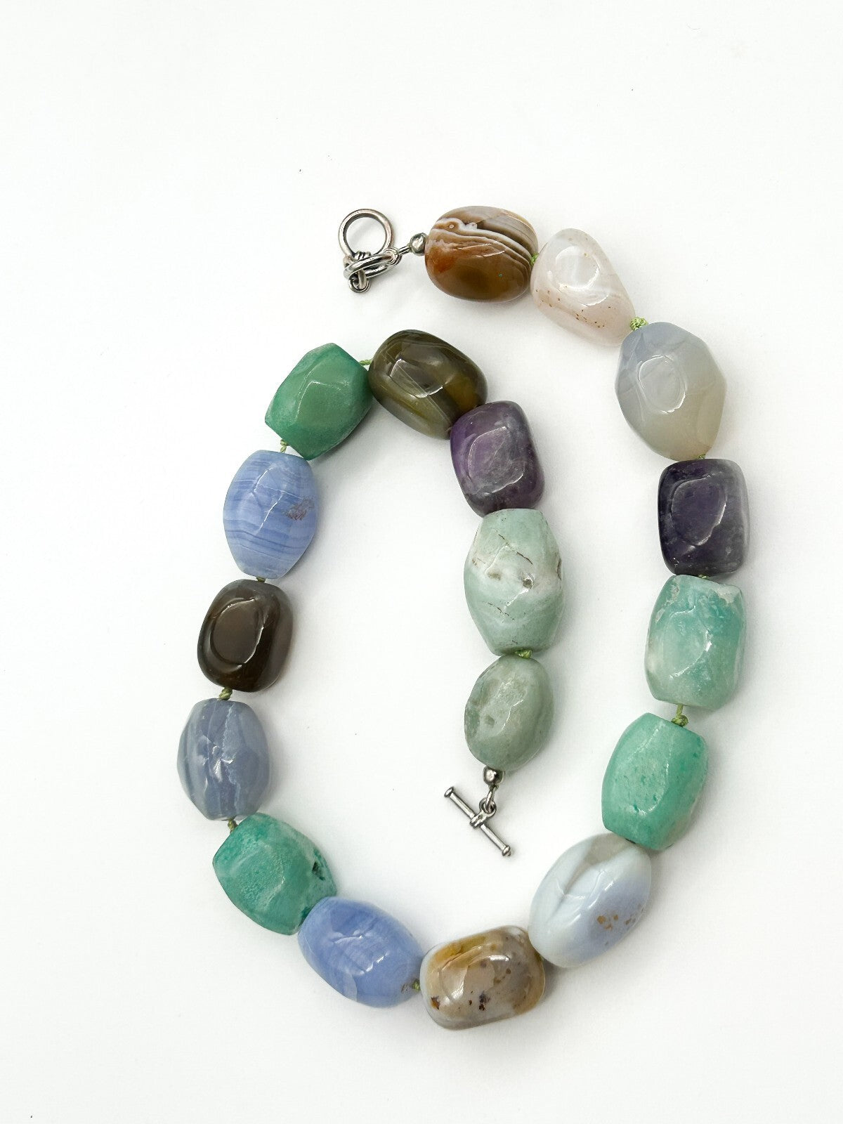 Chunky Semi Precious Gemstone Necklace Banded Agate Blue Lace Amethyst Calcite