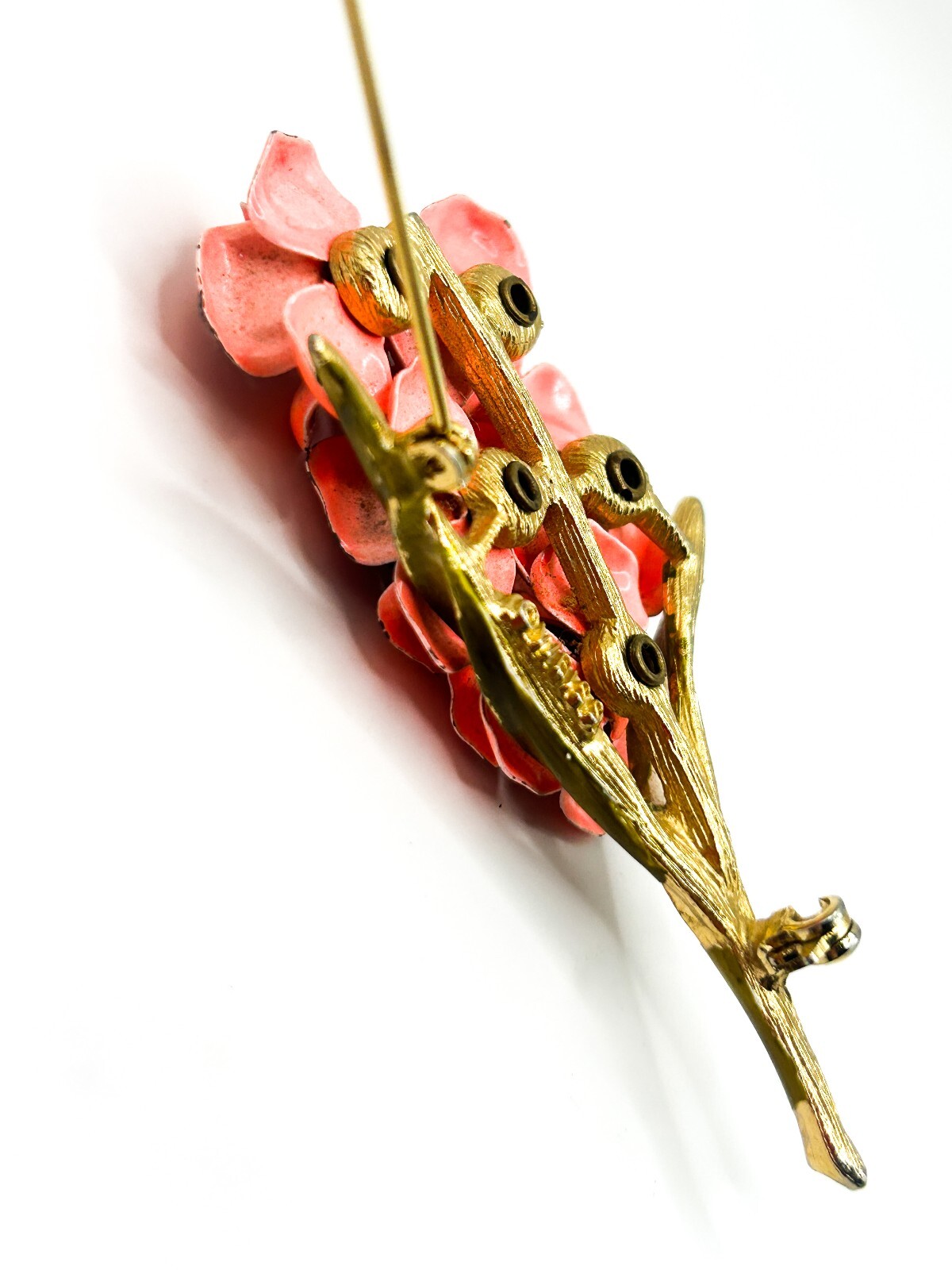 Signed Weiss Vintage Flower Brooch Pink Enamel Floral Gold Tone 7cm