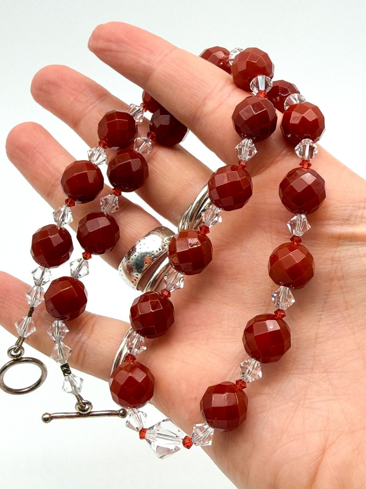Carnelian Necklace & Earrings Set Faceted Gemstone Crystal Toggle Clasp