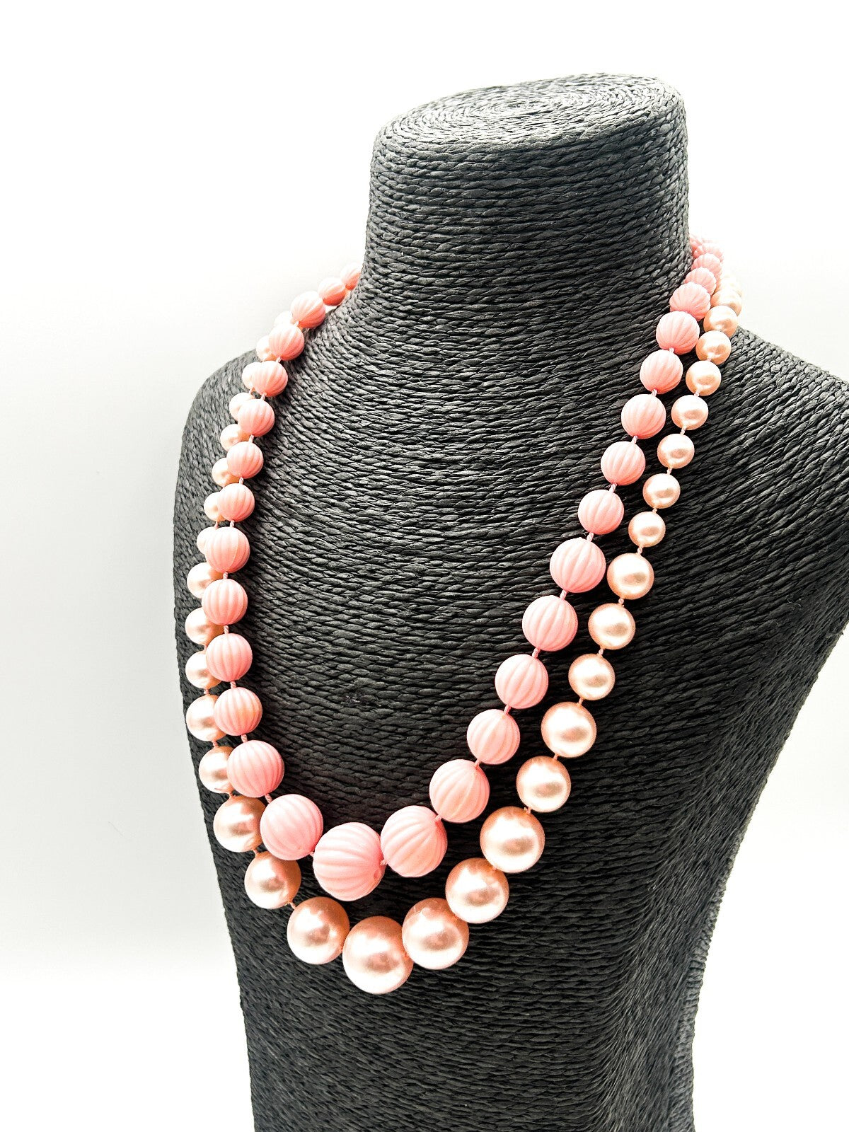 Vintage Pink Necklace Bundle Pastel Baby Pink Faux Pearl & Ribbed Acrylic Beads