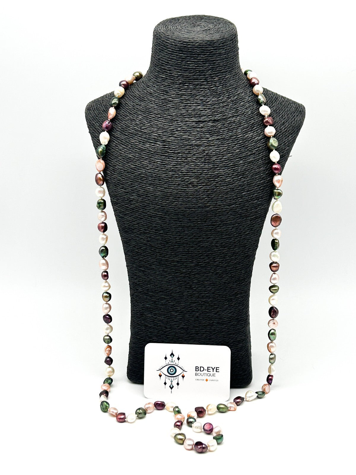 Vintage Hand Knotted Cultured Freshwater Pearl Necklace Multicolour Baroque 23”