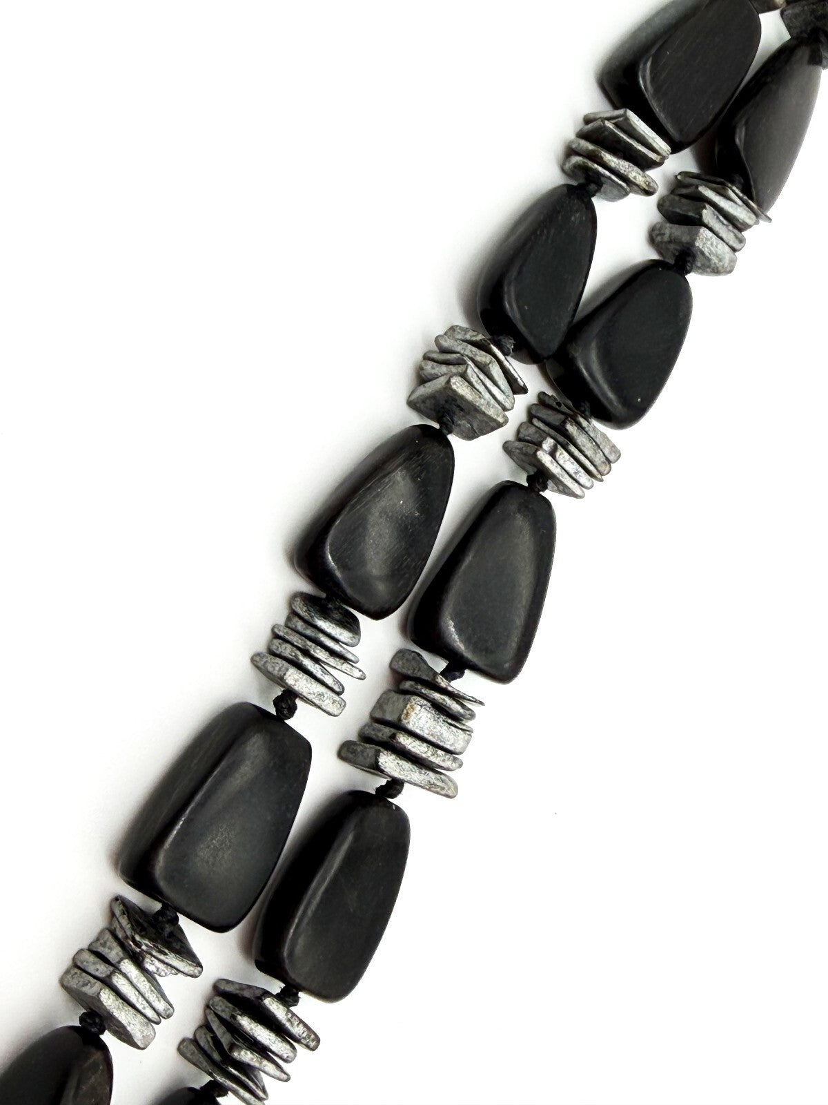Shungite Gemstone Necklace Black Nugget Beads Silver Spacer Modern Statement