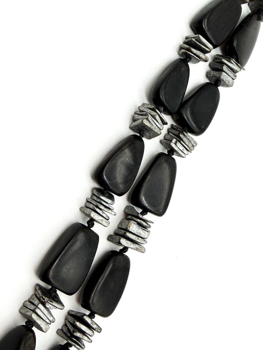 Shungite Gemstone Necklace Black Nugget Beads Silver Spacer Modern Statement
