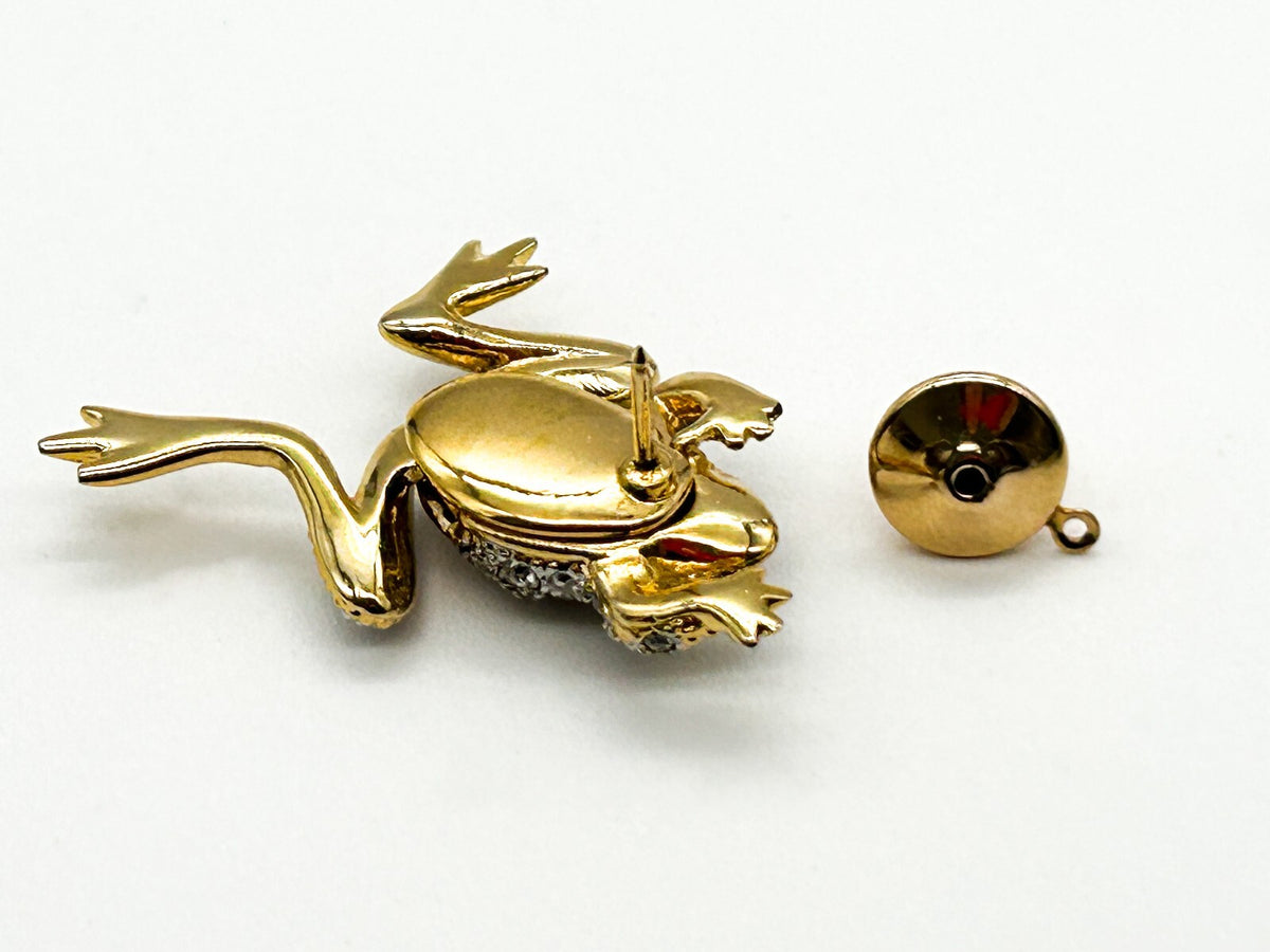 Vintage Articulated Legs Frog Gold Tone Pave Rhinestone Novelty Animal Pin Fun