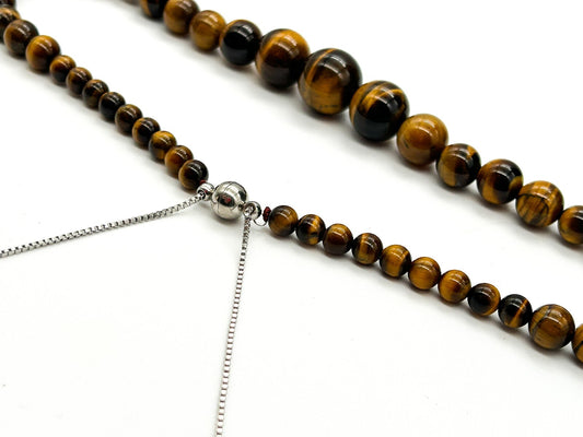 Graduated Tiger’s Eye Gemstone Necklace Magnetic Bolo Clasp