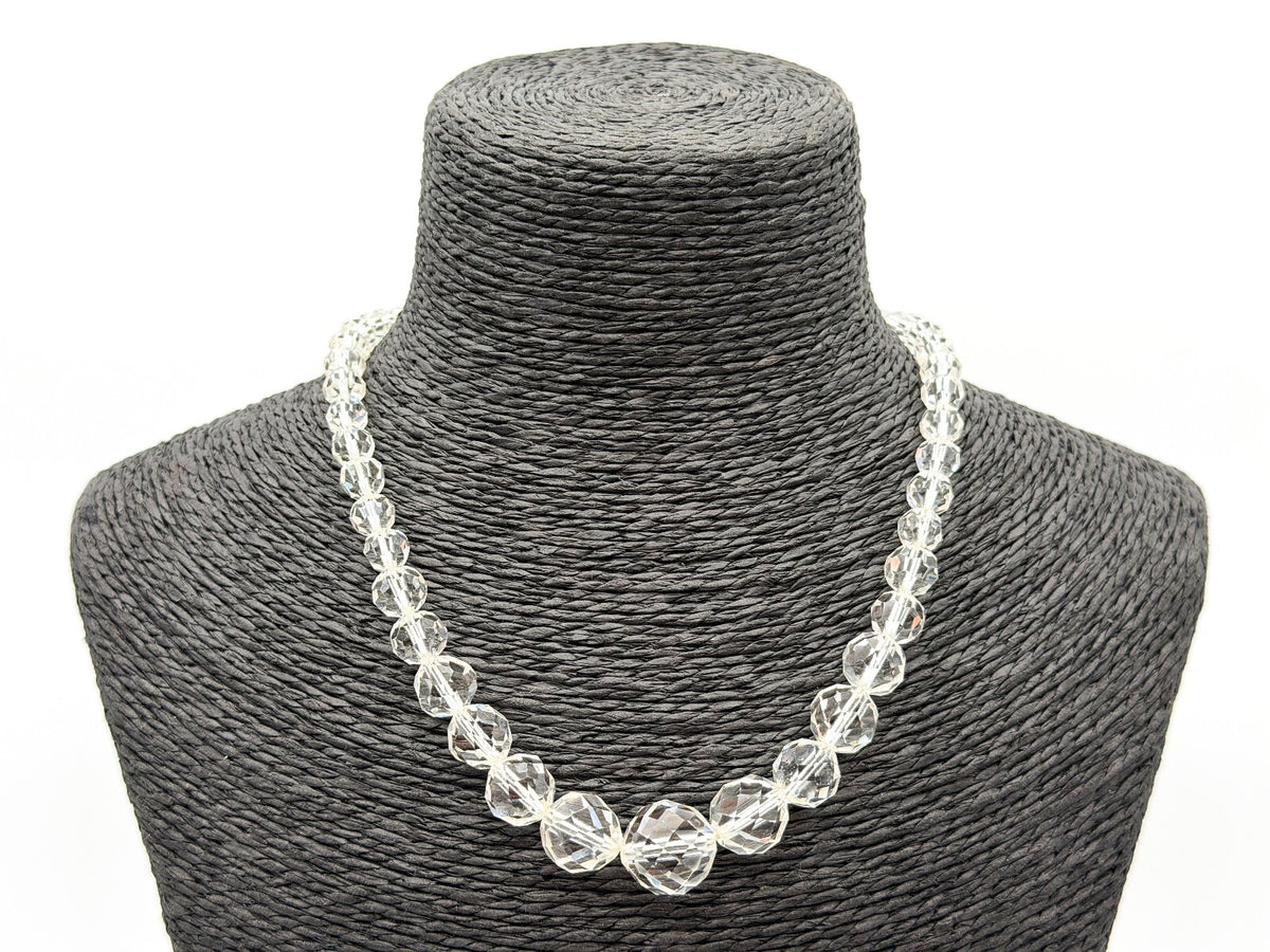 Vintage Clear Faceted Glass Bead Necklace Graduated Crystal Look Screw Clasp